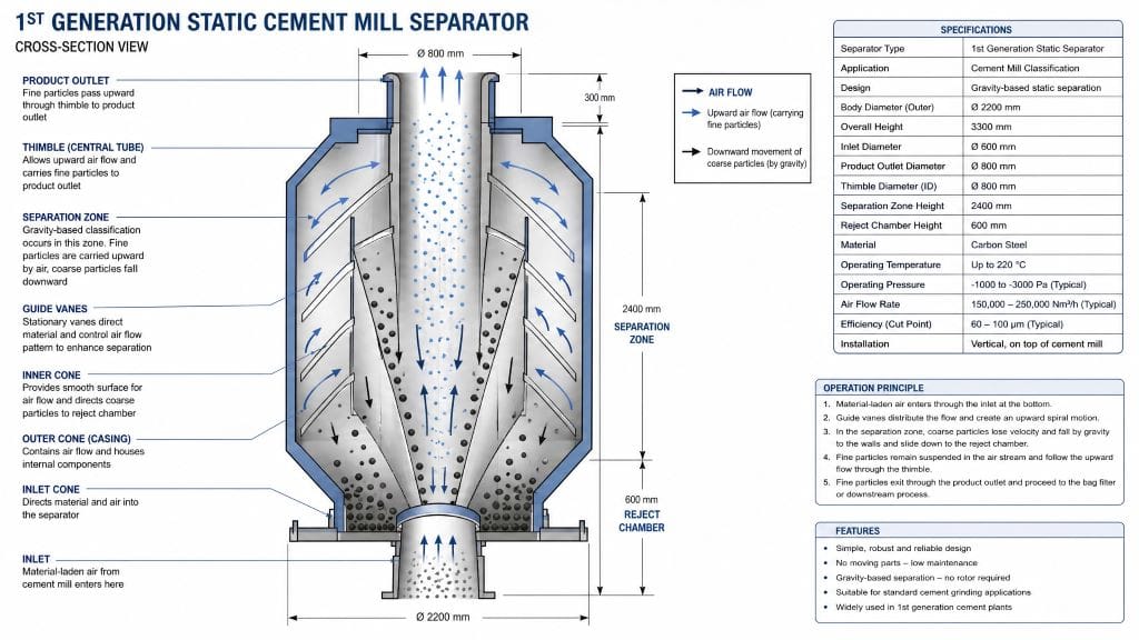 1st Generation Static Separator, Cement Mill Separator