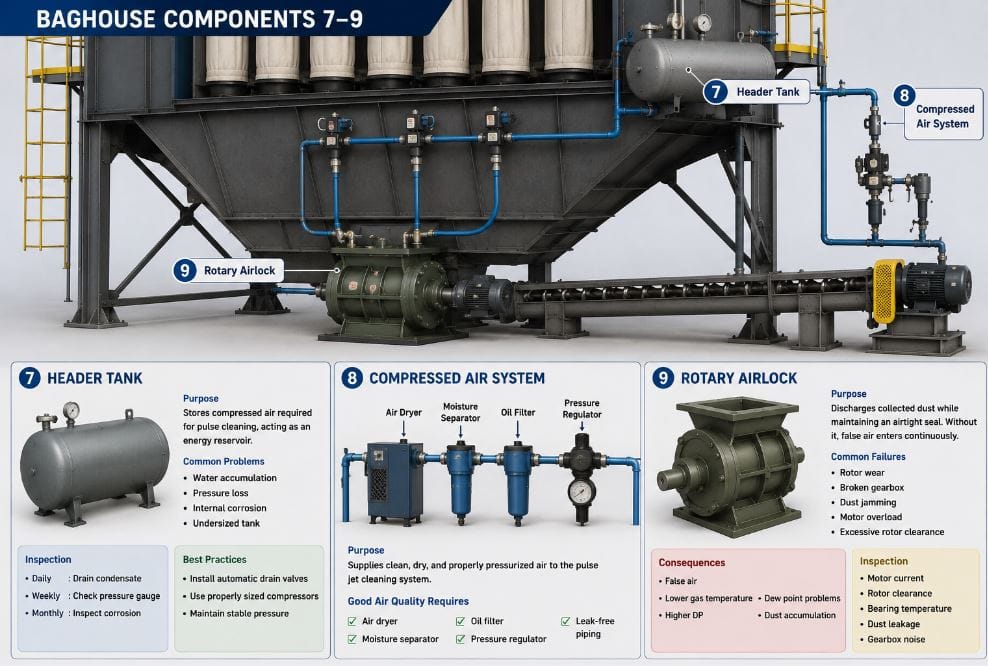 Baghouse Optimization in Cement Plants (Part 2) 6 Header tank, compresses air system and rotary airlock
