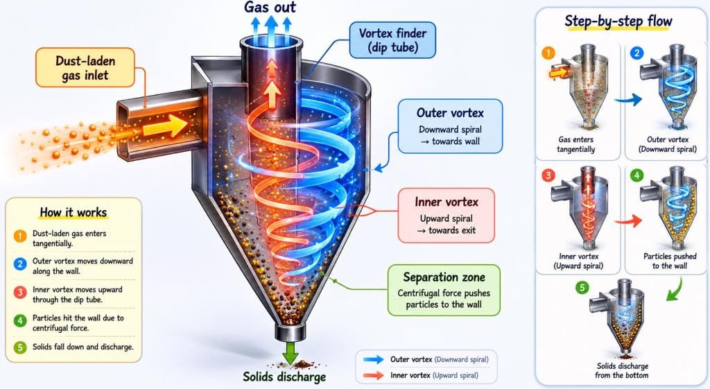 cyclone efficiency effect on heat and power consumption