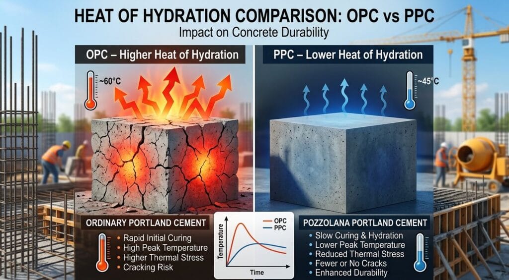 What is the difference between OPC and PPC cement? 4 Heat of Hydration