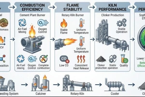 Does Higher TSR Always Reduce SHC in Cement Plant infographic showing relationship between Thermal Substitution Rate, Specific Heat Consumption, AFR quality and kiln efficiency.