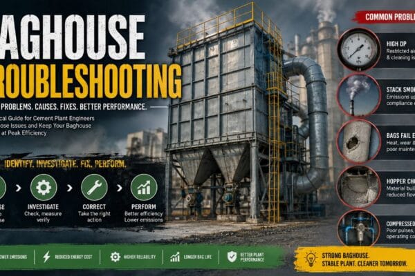 Baghouse troubleshooting infographic for cement plants