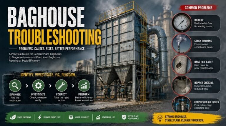 Common Baghouse Problems in Cement Plants and Their Solutions 5 Baghouse troubleshooting infographic for cement plants