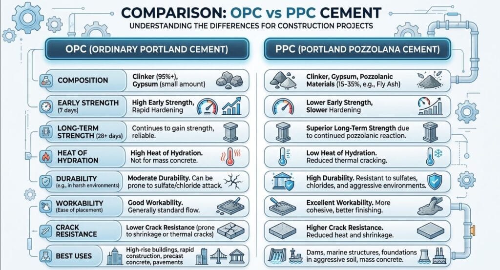 What is the difference between OPC and PPC cement? 5 OPC vs PPC Cement Comparison