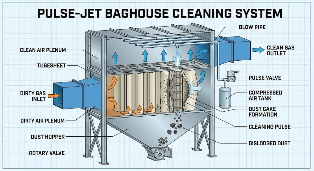 Baghouse Optimization in Cement Plants (Part-1) 3 pulse jet baghouseeee